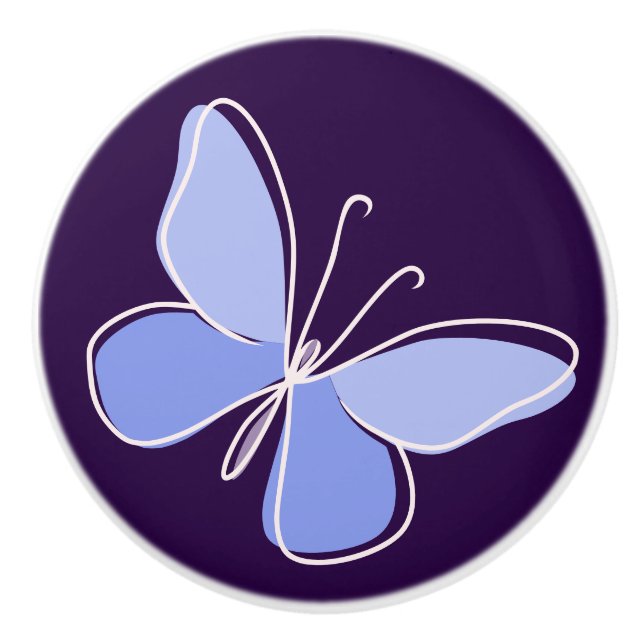 Pomo De Cerámica Doodle de mariposa azul violeta (Anverso)