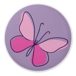 Pomo De Cerámica Doodle de mariposa rosa violeta