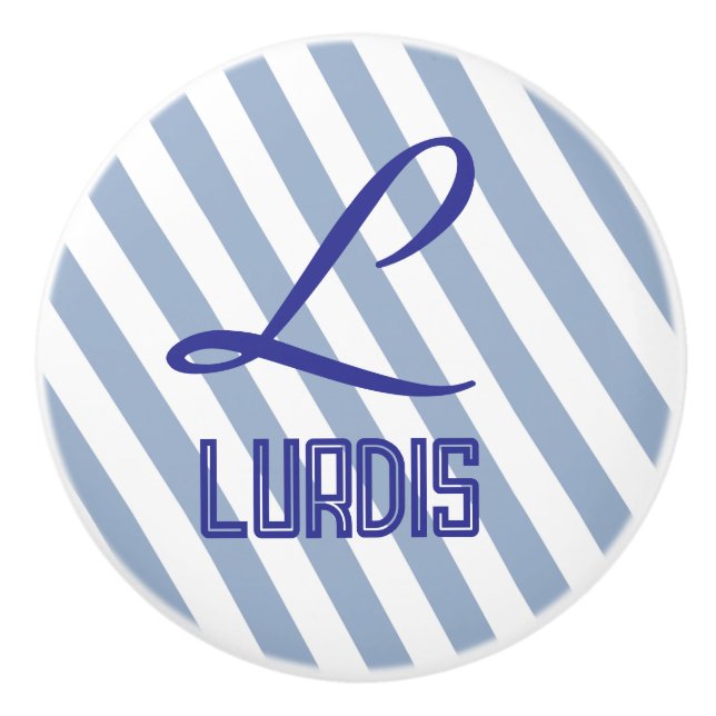 Pomo De Cerámica Door Knob Blue & White Stripe (Anverso)