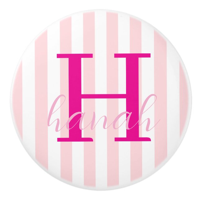 Pomo De Cerámica Door Knob Pink & White Stripe (Anverso)