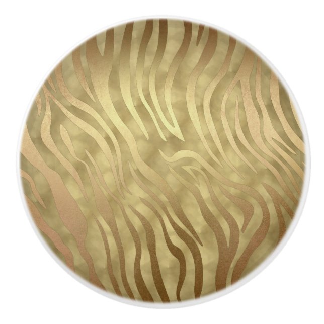 Pomo De Cerámica Dorado Lujo Lujoso Zebra Jungle Safari Glam (Anverso)
