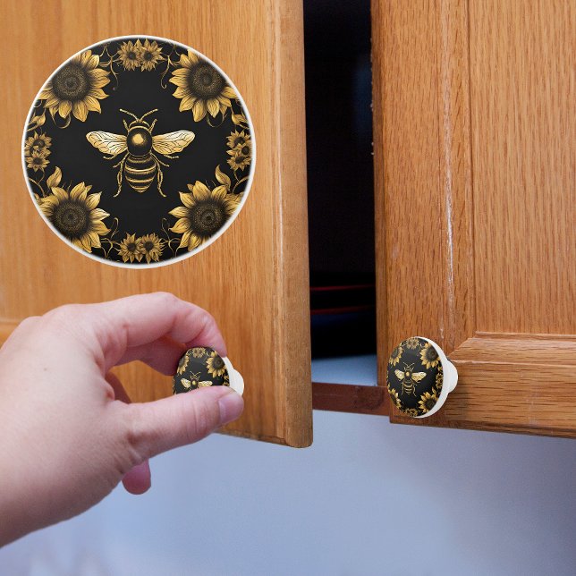 Pomo De Cerámica Dorado y girasoles (Subido por el creador)