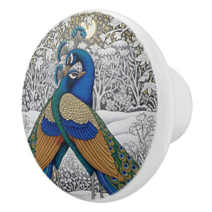 Pomo De Cerámica Dos pavos reales: romance, amor, arte invernal, mo