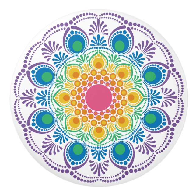 Pomo De Cerámica Dot Mandala, la fuente máxima de arcoiris floral (Anverso)