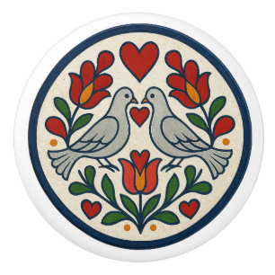 Pomo De Cerámica Dove y Tulip Pennsylvania Rótulo hex holandés Knob