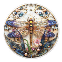 Pomo De Cerámica Dragón Art Deco Perlas Gemas Flores Elegante