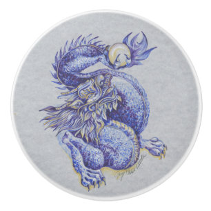 Pomo De Cerámica Dragón azul