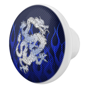 Pomo De Cerámica Dragón azul en estilos de la fibra de carbono del