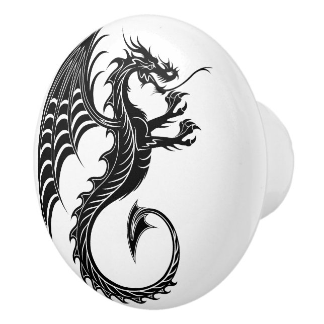 Pomo De Cerámica Dragon Black Shape Tattoo Style (Derecha)