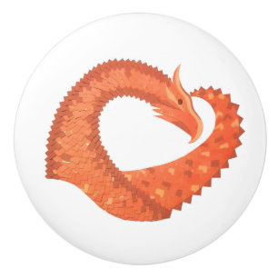 Pomo De Cerámica dragón cardíaco naranja sobre blanco