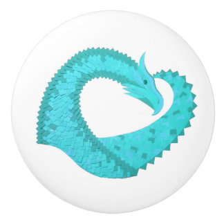 Pomo De Cerámica Dragón cardíaco verdigris sobre blanco