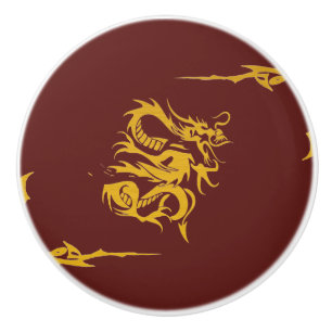 Pomo De Cerámica Dragón chino de la mitología, remolinos - oro ro