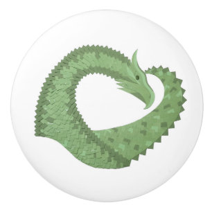 Pomo De Cerámica Dragón de corazón verde oliva en blanco