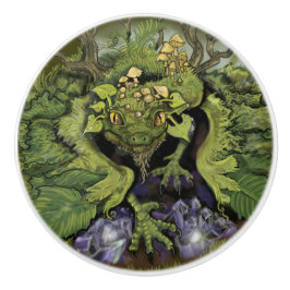 Pomo De Cerámica Dragón de follaje forestal~