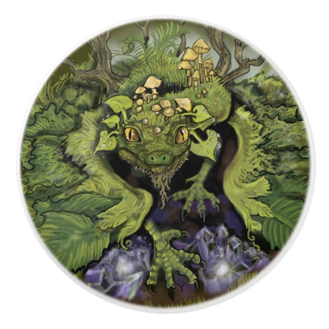 Pomo De Cerámica Dragón de follaje forestal~ (Anverso)