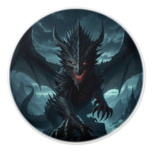 Pomo De Cerámica Dragón medieval oscuro