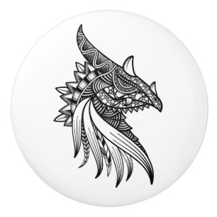 Pomo De Cerámica Dragón mítico Mandala - Fantasía cabeza de dinosau