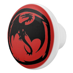 Pomo De Cerámica Dragón negro Perilla de cerámica roja