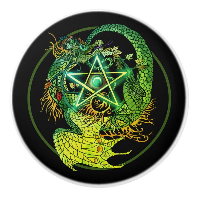 Pomo De Cerámica Dragón pentásico de Art Nouveau (Anverso)