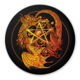 Pomo De Cerámica Dragón pentásico de Art Nouveau