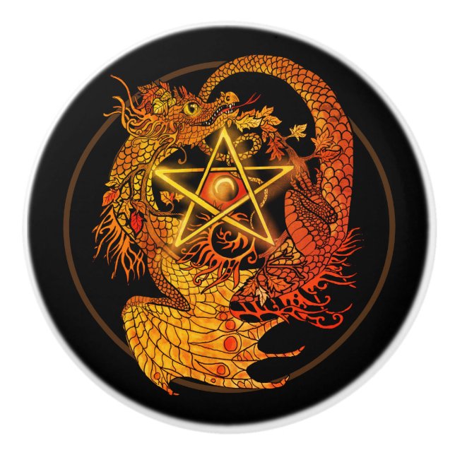 Pomo De Cerámica Dragón pentásico de Art Nouveau (Anverso)