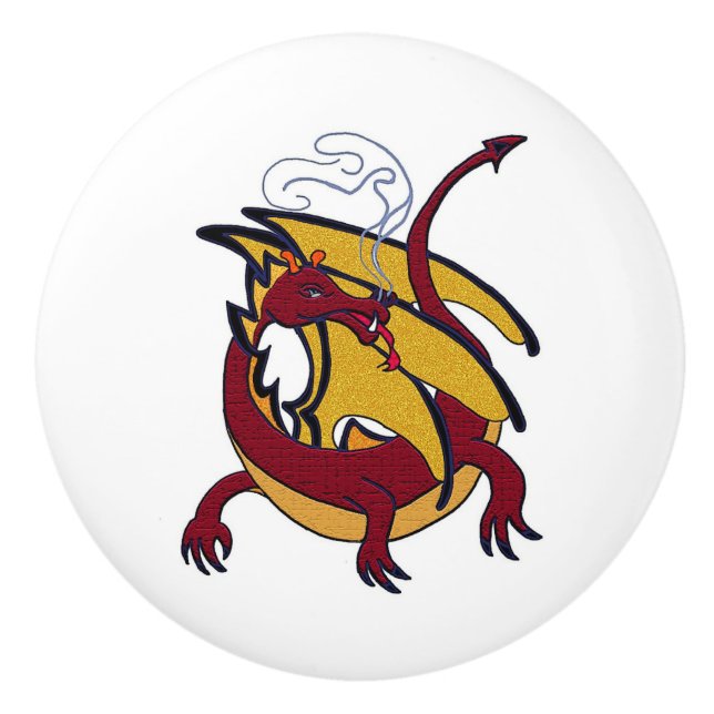 Pomo De Cerámica dragón rojo volando (Anverso)