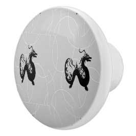 Pomo De Cerámica dragones negros en gris