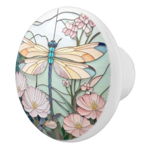 Pomo De Cerámica Dragonfly japonés con vidrio manchado Art Deco Nou