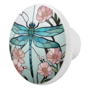 Pomo De Cerámica Dragonfly japonés con vidrios manchados decoro Art