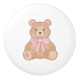 Pomo De Cerámica Dulce Bow Rosado Teddy Sala Infantil