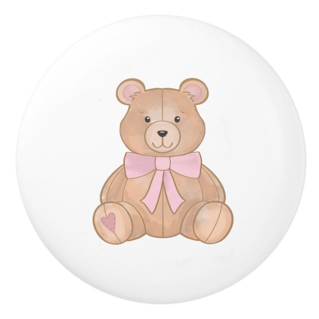 Pomo De Cerámica Dulce Bow Rosado Teddy Sala Infantil (Anverso)
