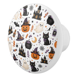 Pomo De Cerámica Dulce patrón sin fisuras de Halloween con gatos ne