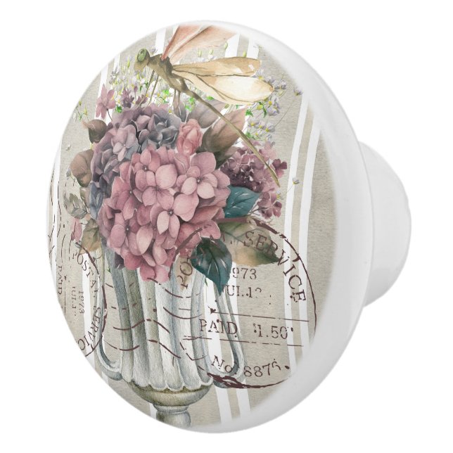 Pomo De Cerámica Dusty and rustic decoratived botanical Stripped (Derecha)