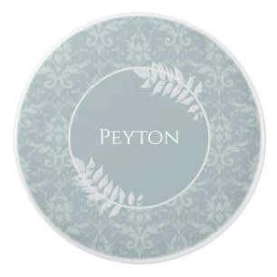 Pomo De Cerámica Dusty Blue Elegant Damask Personalizado