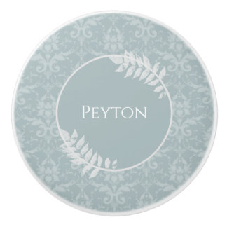 Pomo De Cerámica Dusty Blue Elegant Damask Personalizado