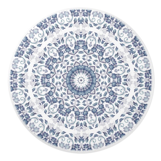Pomo De Cerámica Dusty Blue Floral Mandala (Anverso)