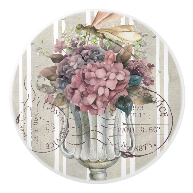Pomo De Cerámica Dusty botanical artwork Stripes and stamps cute (Anverso)