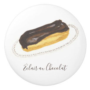 Pomo De Cerámica Éclair au Chocolat acuarela