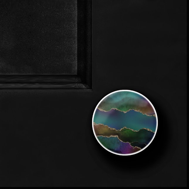 Pomo De Cerámica Edgy Agate | Moody Jewel Tone Mystic Verde azulado (Subido por el creador)