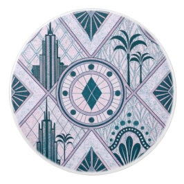 Pomo De Cerámica Edificios y palmeras de estilo Art Déco