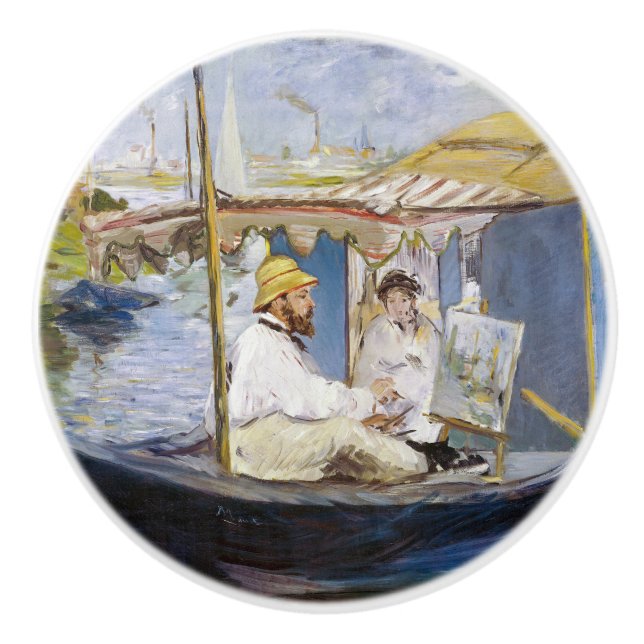 Pomo De Cerámica Edouard Manet - Monet en su Studio Boat (Anverso)