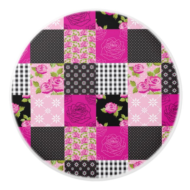 Pomo De Cerámica Edredón de remiendo hermoso del país (Anverso)