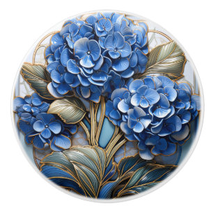 Pomo De Cerámica Efecto 3D de la flor azul Hydrangea