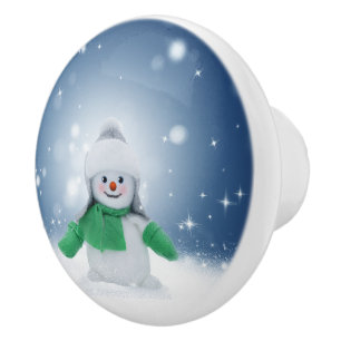 Pomo De Cerámica El adorable personaje de muñeco de nieve de Navida