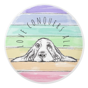 Pomo De Cerámica el amor conquista todo perro arcoíris basset hound