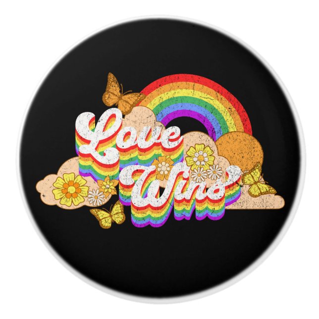 Pomo De Cerámica El amor gana el diseño de texto (Anverso)