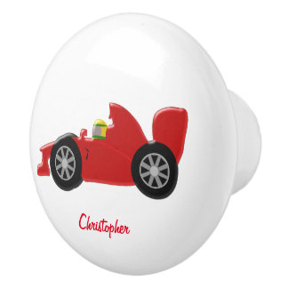 Pomo De Cerámica El coche de Carreras roja acaba de añadir el nombr