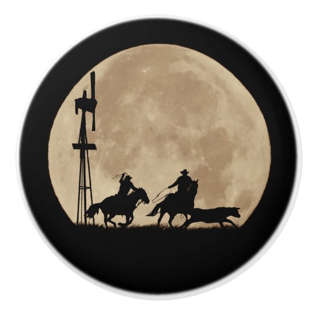 Pomo De Cerámica El equipo occidental de Cowboy Country Ring (Anverso)