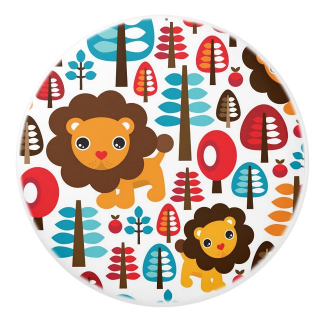 Pomo De Cerámica el león retro lindo embroma el ilustracion (Anverso)