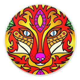 Pomo De Cerámica El lobo de Fox, arte abstracto, púrpura roja